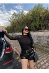 Siyah Kolları Tül Ribana Bluz
