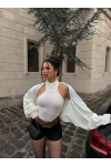 Beyaz Bolerolu Triko İkili Takım