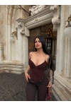 Kahve İp Askılı Basic Bodysuit