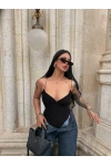 Siyah İp Askılı Basic Bodysuit