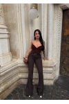 Kahve İnce Kemerli İspanyol Pantolon