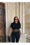 Siyah Güpürlü Korse Tişört