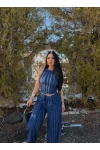 Lacivert Halter Ters Dikişli İkili Takım