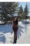 Kahve Kalın Askılı Sırt Açık Elbise