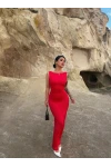 Kırmızı Sırt Açık Long Elbise