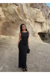 Siyah Sırt Açık Long Elbise