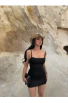 Siyah Askılı Bodycon Mini Elbise