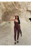 Kahve Askılı Basic Slim Tulum