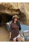 Kahve Eteği Asimetrik Ribana Bluz