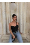 Siyah İçi Destekli Straplez Korse