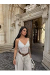 Beyaz İp Askılı Güpürlü Bodysuit