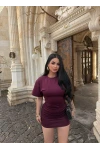 Mürdüm Büzgülü Modal Elbise