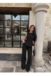 Siyah Sıfır Kol Belden Oturtmalı Takım