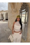 Beyaz Bohem İçi Astarlı Dantel Crop