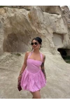 Pembe Boyundan Bağlamalı Balon Etekli Elbise