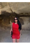 Kırmızı Eteği Dantelli Basic Elbise