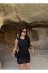 Siyah Eteği Dantelli Basic Elbise