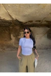 Beyaz Glam Basic Taşlı Crop