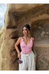 Pembe Fırfırlı Triko Büstiyer