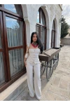 Bej Düğmeli Straplez Takım
