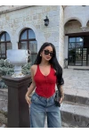 Kırmızı Fermuarlı Korse Crop