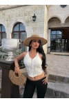 Beyaz Fermuarlı Korse Crop
