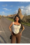 Beyaz Göğüs Bağcıklı Biyeli Crop