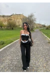 Siyah Straplez Pantolon İkili Takım