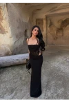 Siyah Güpür Korseli Maxi Elbise