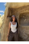 Beyaz Sırt Dekolte Bodysuit