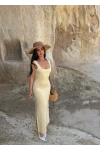 Sarı Çift Yırtmaçlı Modal Elbise