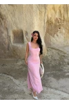 Pembe Çift Yırtmaçlı Modal Elbise