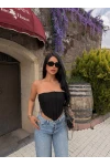 Siyah Sırt Dekolte Balenli Korse