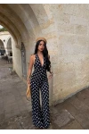 Puantiyeli Siyah Amber Boyundan Geçmeli Tulum