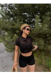 Siyah Düğmeli Triko İkili Takım