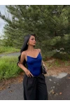 Mavi İp Askılı Degaje Bodysuit