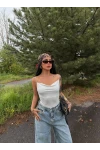 Beyaz İp Askılı Degaje Bodysuit