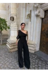 Siyah Tek Omuz Büzgülü Salaş Tulum