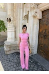 Pembe Kayık Yaka Viskon İkili Takım