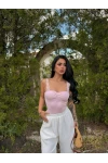 Pudra Güpür Askılı Crop