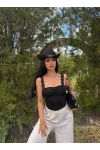 Siyah Güpür Askılı Crop