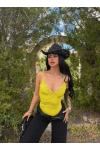 Sarı Neon Güpürlü Bodysuit
