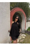 Siyah Şifon Boyundan Geçmeli Elbise