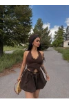 Kahve Çizgili Retro Balon İkili Takım