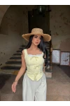 Sarı Göğüs Bağcıklı Biyeli Crop