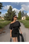 Siyah Fame Kuşaklı Elbise