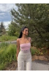 Pembe Angel Güpür Askılı Bodysuit