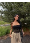 Siyah Angel Güpür Askılı Bodysuit