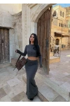 Antrasit Crop Top Etek İkili Takım