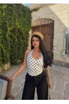 Beyaz Boyundan Geçmeli Puantiyeli Crop